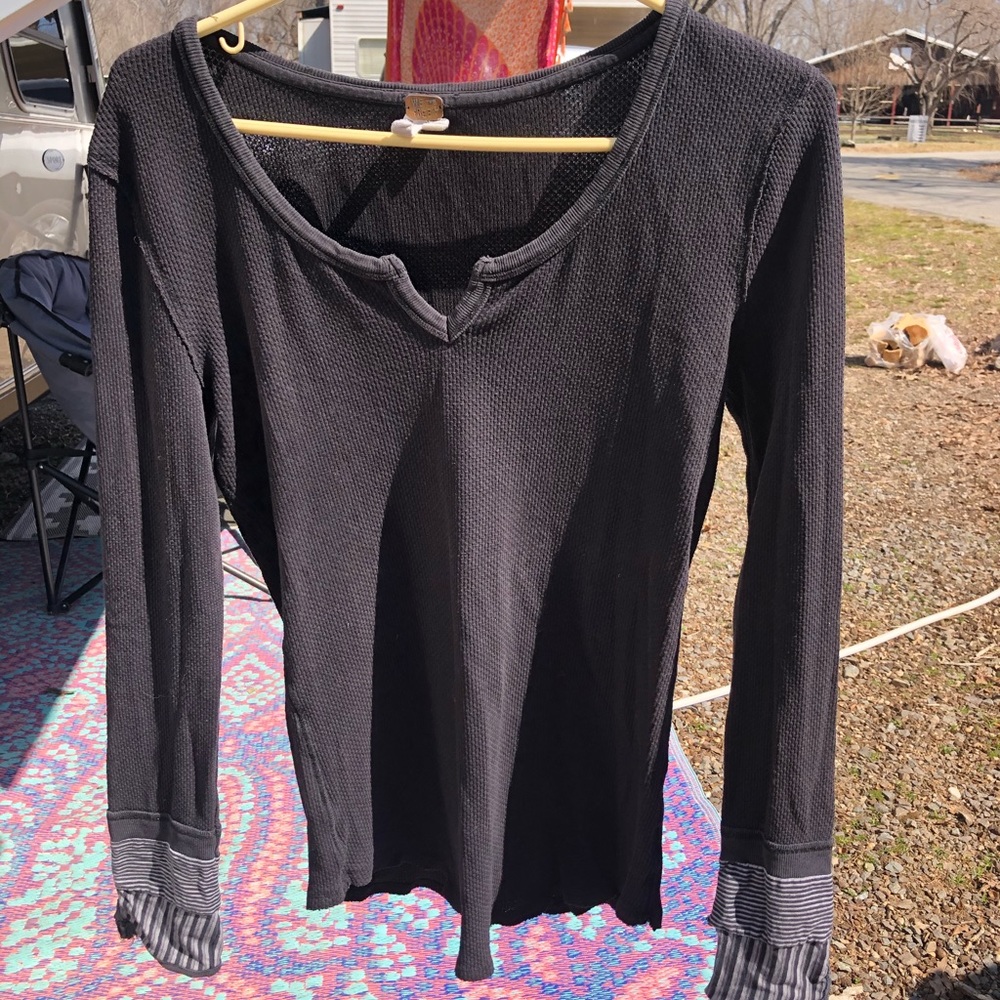 Black Free People shirt with embroidered cuffs